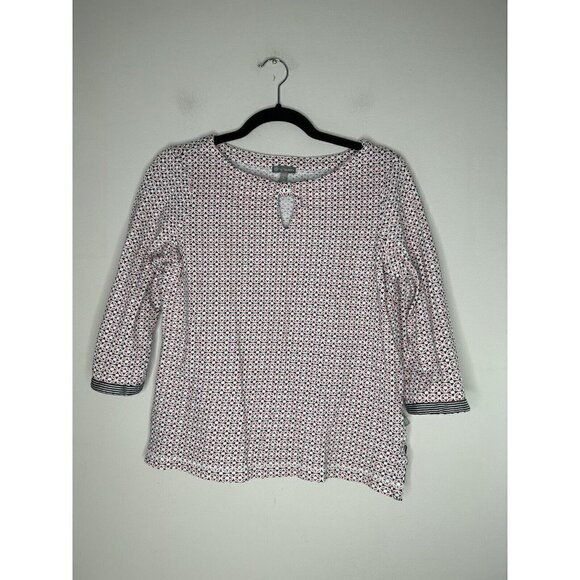 T by Talbots Shirt Womens Pink Black Mandala Floral Keyhole 3/4 Sleeve m… - Picture 5 of 11